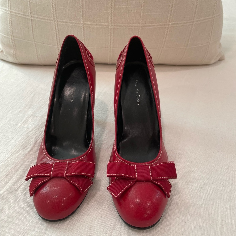 Red Closed Toe Heels With Bow!